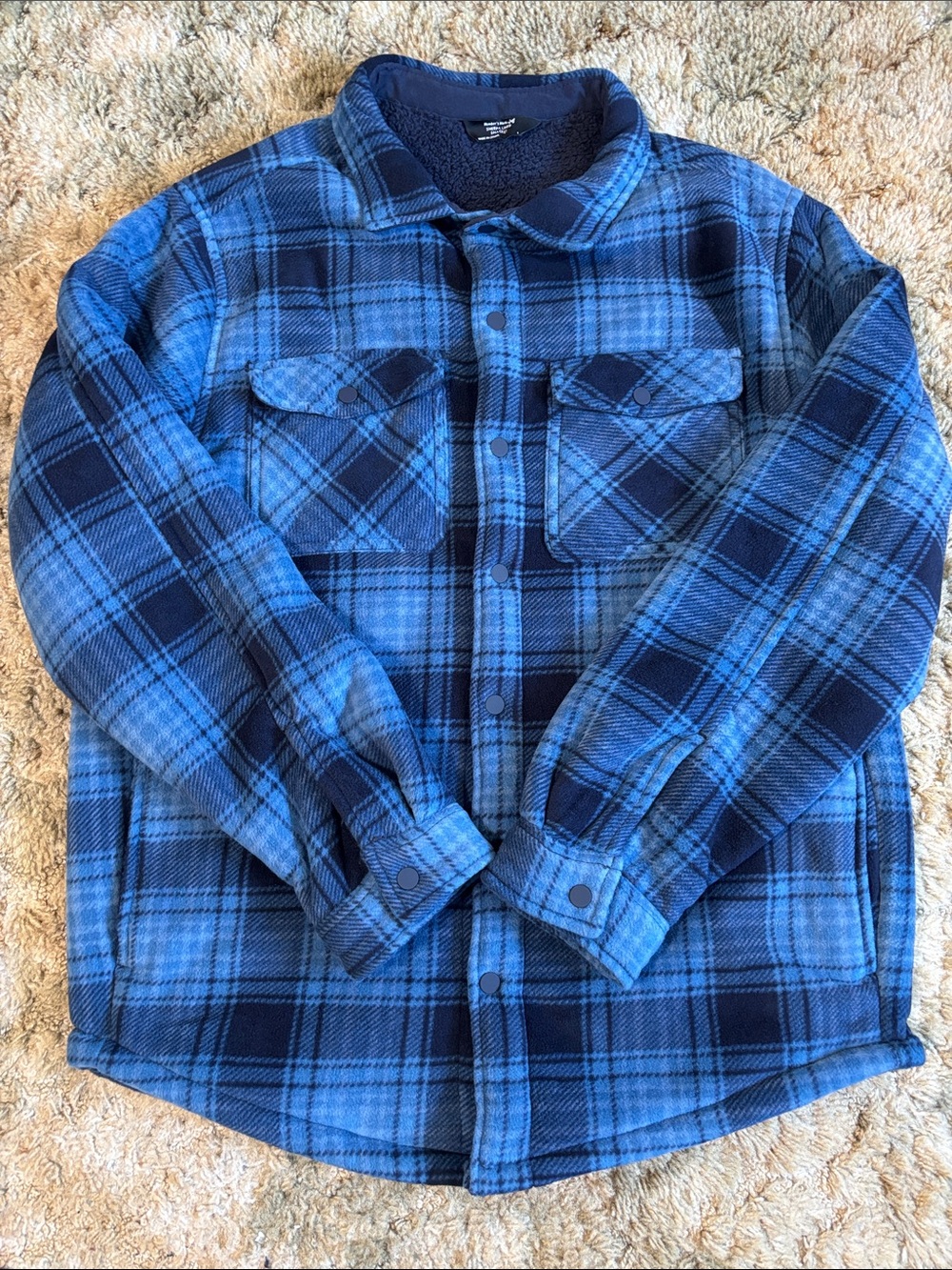 Blue Plaid Sherpa-Lined Flannel Shirt Jacket